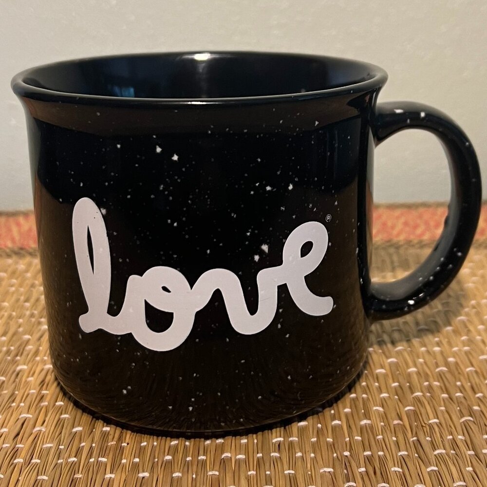 Love Black Speckled Stoneware Campfire Coffee Mug Large Enamel Style Cup 18oz